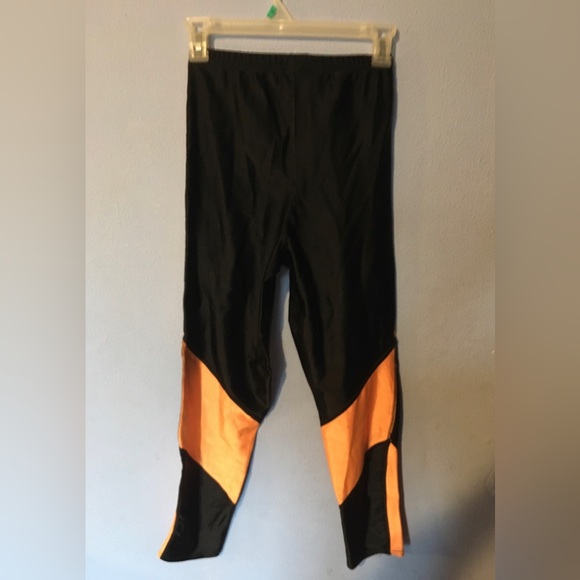 Shiny Orange Black Tights (Previously Used As Pro Wrestling Gear) Sz Large - Picture 6 of 9
